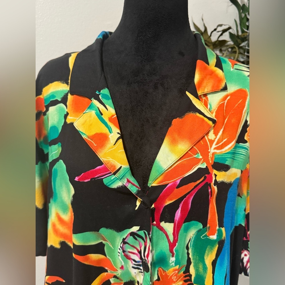 On The Verge Tropical Floral Button Up Top XL Hawaiian Resort Vacation Shirt VTG - Picture 4 of 12